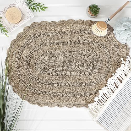 DII Crochet Collection Reversible Bath Mat, Small Oval, 17x24, Stone - color: Stone, size: 1'5" x 2' (Oval)