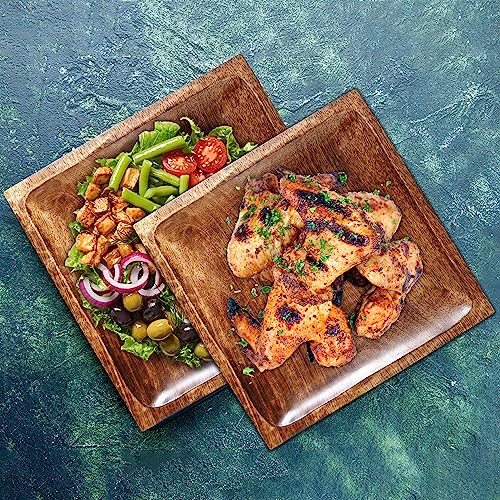 Crocon Square Wood Plates Set of 2, Wooden Dinner Plates Set, 8 Inch & 11 Inch Wood Serving Tray Wooden Plates for Fruit Salad Snacks, Dish Platter Charcuterie Boards, Wood Charger Plates - color: Square Plates - Set of 2 - 8" with 11"