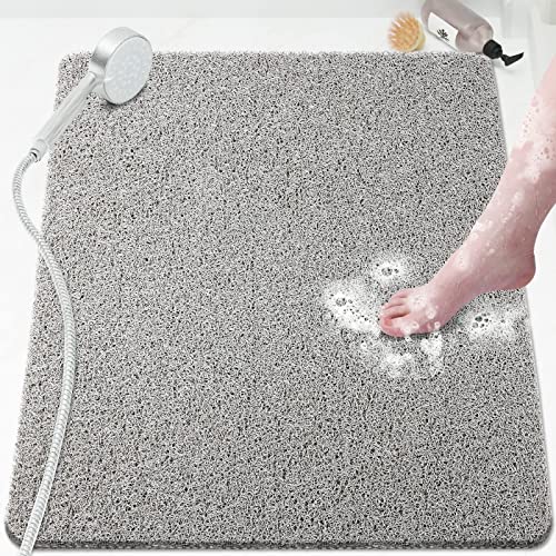 Shower Mat Bathtub Mat Non-Slip,32x24 inch, Soft Tub Mat with Drain,PVC Loofah Bath Mat (Phthalate Free) for Tub and Bathroom,Quick Drying,Grey - color: Grey, size: 32" x 24" (Rectangular)