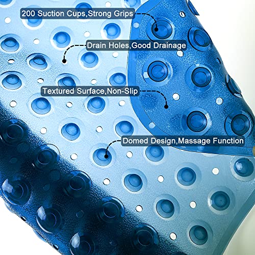 Bathtub and Shower Mats, Extra Long Non-Slip Bath Tub Mat 39 x 16 Inch, Machine Washable Bathmat with Suction Cups & Drain Holes for Bathroom Floor, Clear Royal Blue - color: Clear Royal Blue
