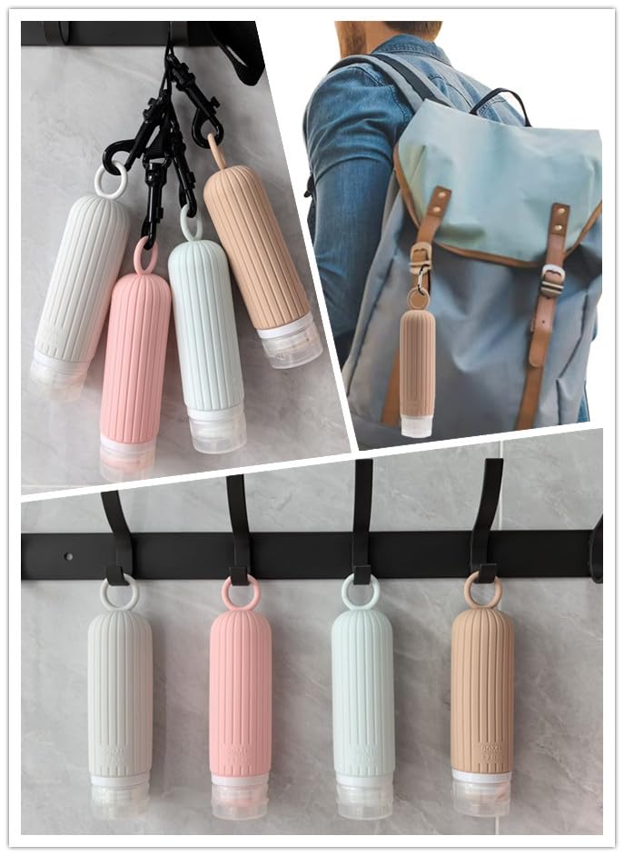 Refillable Bottles Leak Proof Camping Travel Containers with Shower Lanyard,3oz TSA Approved Squeezable Silicone Travel Tube Set for Gym Shampoo Lotion Soap - color: Color 2