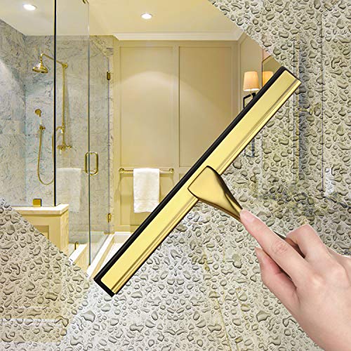 HIWARE All-Purpose Shower Squeegee for Shower Doors, Bathroom, Window and Car Glass - Brass, Stainless Steel, 10 Inches - color: Brass, size: 10-Inch