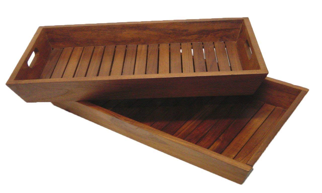 AquaTeak The Original Set of 2 Nesting Solid Teak Serving & Storage Trays