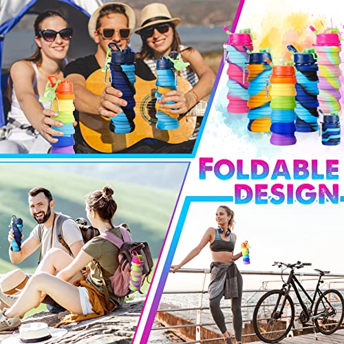 5 Pcs Collapsible Water Bottles 16 oz Portable Foldable Water Bottles Silicone Leak Proof Travel Water Bottle Reusable Sports Water Bottle with Metal Clip for Camping Hiking Travel(Mixed Color ) - color: Mixed Color