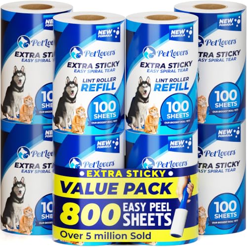 PetLovers Extra Sticky Lint Roller Mega Value Set for Pet Hair Removal, Dog and Cat Lint Remover (8 Pack Refills) - size: 8 Pack Lint Roller Refills
