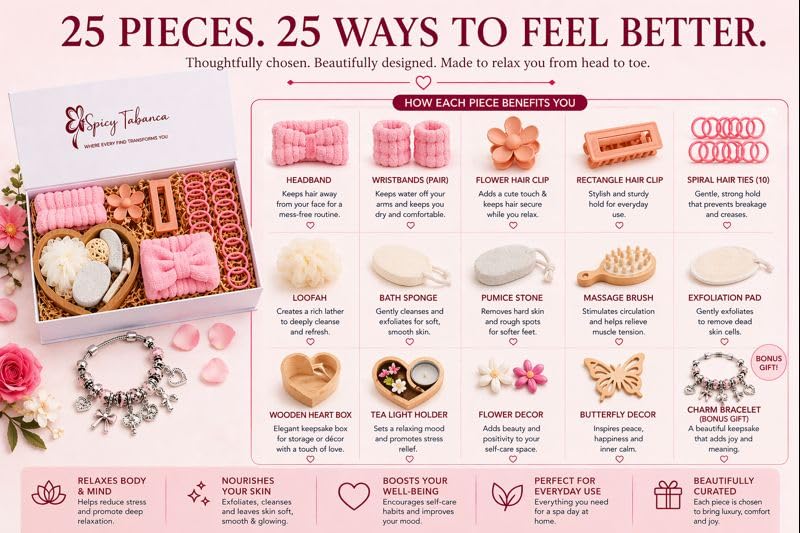Ultimate 25‑Piece Spa Gift Set for Women – Luxury Self Care Bath Kit with Charm Bracelet, Relaxation Accessories & Premium Magnetic Gift Box – Perfect Birthday, Mother’s Day & Thank‑You Gift - size: Serenity Spa & Sparkle Essentials Box