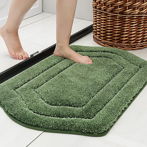 COSY HOMEER Extra Thick Bath Rugs for Bathroom - Anti-Slip Bath Linen Set Mats Soft Plush Yarn Shaggy 100% Strong Polyester Living Room Bedroom Mat Water Absorbent(Green,24x36 - Inches) - color: Green, size: 2' x 3' (Oval)