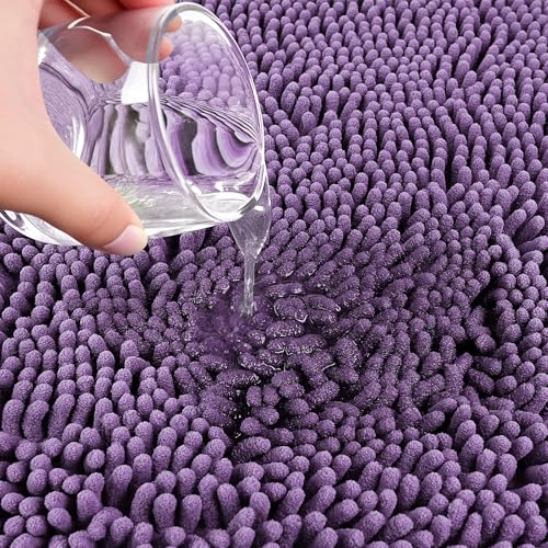 Bathroom Rugs Sets 3 Piece with Adjustable Toilet Seat Cover 19.5"x 18.5" Machine Washable Bath Rug Set with TPR Non Slip Rubber Backing Solid Bath Mat Set for Luxury Bathroom Decoration - color: Purple