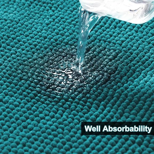 Urvoix Bathroom Rugs Sets 3 Piece, Chenille Bathroom Rug Non-Slip Bath Rug, Ultra Soft, Washable, Super Absorbent Bath Mats for Bathroom, Toilet and Tub (Turquoise Blue) - color: Turquoise Blue
