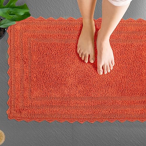 TreeWool 2-Pack Gorjeeus Collection Soft Reversible Bathroom Rug Cotton Bath Mat Set with Crochet Border - Rectangle (19" x 26"; Rust) - color: Rust