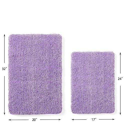 YHF Bathroom Rug Set 2 Piece, Extra Thick & Soft Microfiber Shaggy, Machine Washable Bath Mats, Absorbent Bath Rugs, Non-Slip Rubber Backing Bath Mat for Bathroom Floor, Tub and Shower, Lavender - color: Lavender Sky, size: 2 Piece: 17" X 24" + 20" X 32"