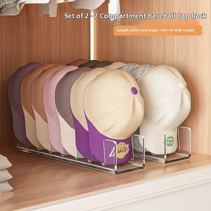 Acrylic Baseball Cap Organizer Rack 4-Pack - Holds 28 Hats, No Install Space Saving Display Stand for Closet, Bedroom, Entryway (Clear) - size: 4pack