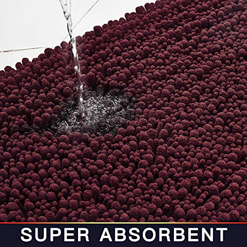 Walensee Bathroom Contour Rug Non Slip Toilet U Shaped Bath Mat (20x24, Burgundy) Water Absorbent Super Soft Shaggy Chenille Machine Washable Dry Extra Thick Perfect Absorbant Best Plush Carpet - color: Burgundy, size: 20"x24" Contour Rug