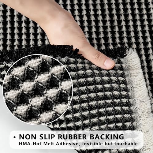 MIULEE Set of 2 Waffle Bathroom Rugs, Boho Bath Rugs Non Slip Washable, Super Absorbent Bath Mats, Ultra Soft Rubber Backed Shower Mats for Bathroom Floor, Tub, Black & Cream, 17"x24"+18"x30" - color: Black & Cream, size: 17''x24'' + 18''x30''