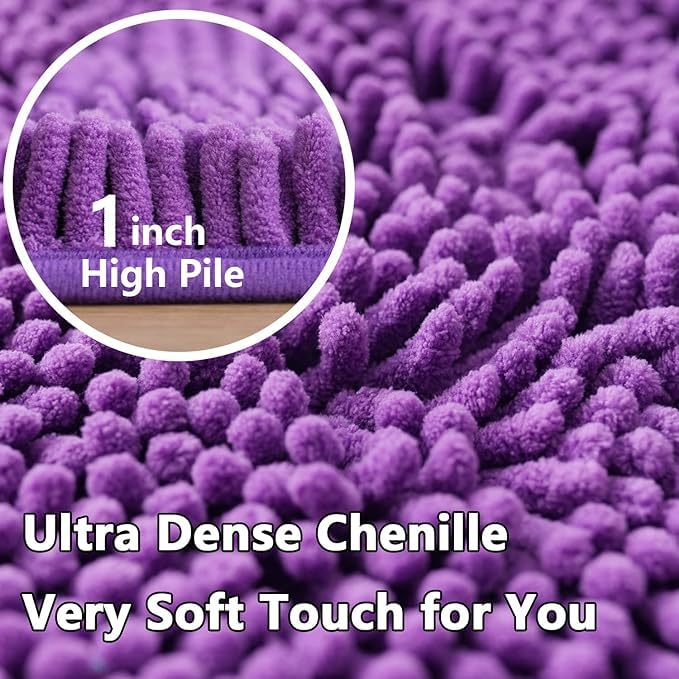 U-Shaped Toilet Rug, Chenille Contour Bathroom Mat, Non-Slip PVC Backing, Machine Washable, 20x20, Purple - color: Purple, size: 1'8" x 1'8" (20"x 20"U)