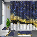 Poedist 4 Pcs Gold Edge Marble Bathroom Shower Curtain Set, Bathroom Sets with Shower Curtain and Rugs(Bath Mat,U Shape and Toilet Lid Cover Mat) and 12 Hooks-Blue - color: Blue Yellow Black
