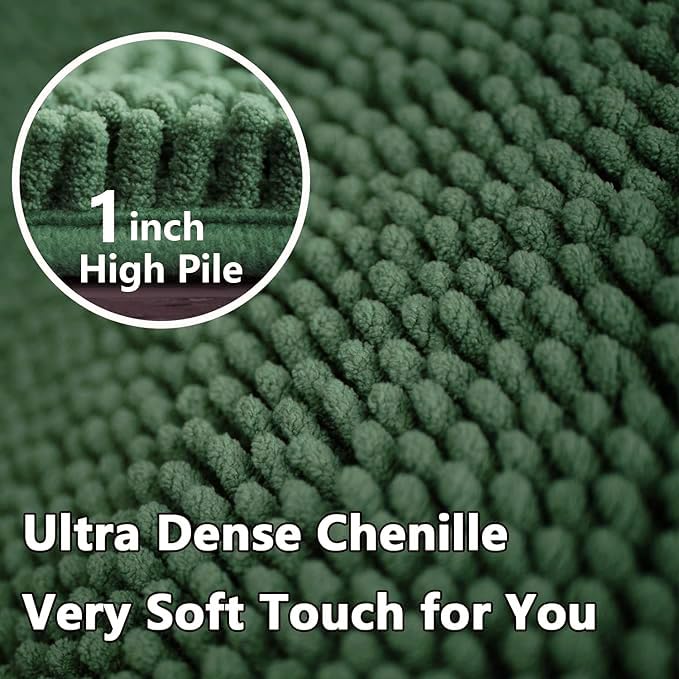 U-Shaped Toilet Rug, Chenille Contour Bathroom Mat, Non-Slip PVC Backing, Machine Washable, 24x20, Dark Green - color: Dark Green, size: 1'8" x 2' (20"x 24"U)