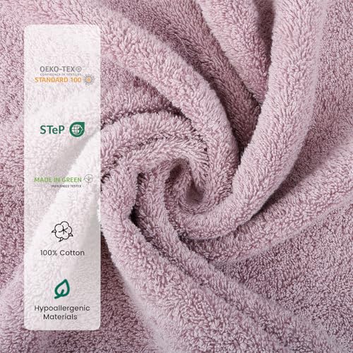 8-Piece Cotton Bath Towel Set with Hanging Loops for Bathroom, Purple | Complete starter set for daily showers, sink-side use, small bathrooms, and guest baths, OEKO-TEX certified, easy care - color: A06: Purple
