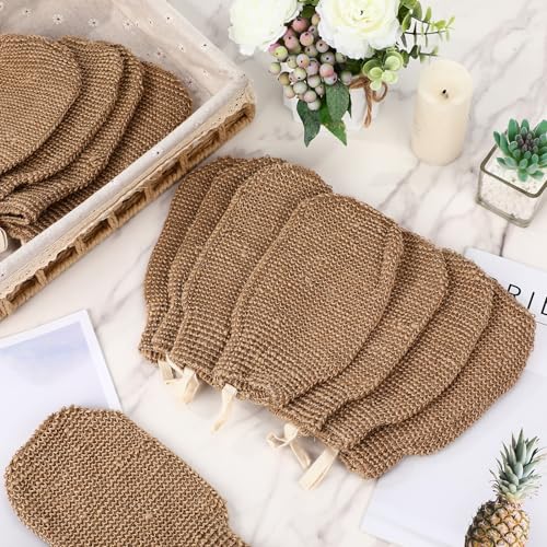 30 Pcs Exfoliating Shower Gloves Stretchable Jute Bath Mitts with Hanging Loop Body Scrubber Exfoliator Loofah Washcloth Deep Clean Dead Skin for Spa Massage Skin Shower Hotel Use(Brown) - color: Brown