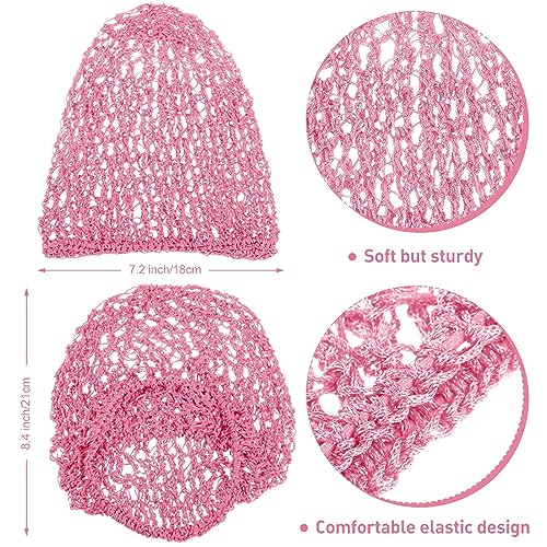 Geyoga 6 Pieces Hair Net Snoods for Women Sleeping Mesh Soft Rayon Knit Crochet Hairnet Long Short Curls Hair Cover Accessory (Pink, Blue) - color: Pink, Blue