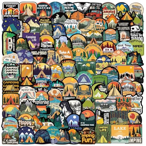 100 Pcs Outdoor Hiking Adventure Camping Stickers Set Wilderness Nature Travel Wildlife Waterproof Vinyl Sticker for Water Bottles Laptops Motorcycle Skateboard - style: Camping