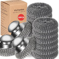 15Pcs Steel Wool Scrubber with Replacement Wire Sponge Pads Set, Stainless Steel Scrubber with Handle for Scouring Messes from Cast Iron, Frying pan, Pots, Pans, Grill, Stoves, Sink - size: 3 Handle+12 Pads