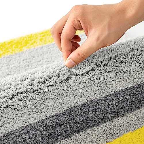 MIULEE Yellow Grey Bathroom Toilet Rugs U-Shaped, Soft Thick Microfiber Striped Contour Rugs, Non Slip Absorbent Fluffy Plush Machine Washble Quick Dry, 20x24 Inch - size: 1'8" x 2' (U-Shape)
