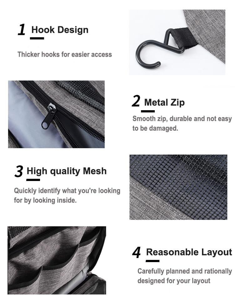 Hanging Toiletry Bag Wash Bag Makeup Cosmetic Organizer for Women or Man,Foldable Compact Size,Super Durable Fabric Hanging Toiletry Bag (Grey) - color: Grey