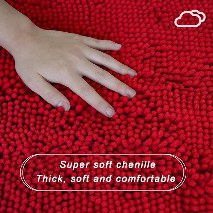 U-Shaped Toilet Rug, Chenille Contour Bathroom Mat, Non-Slip PVC Backing, Machine Washable, 20x20, Red - color: Red, size: 1'8" x 1'8" (20"x 20"U)