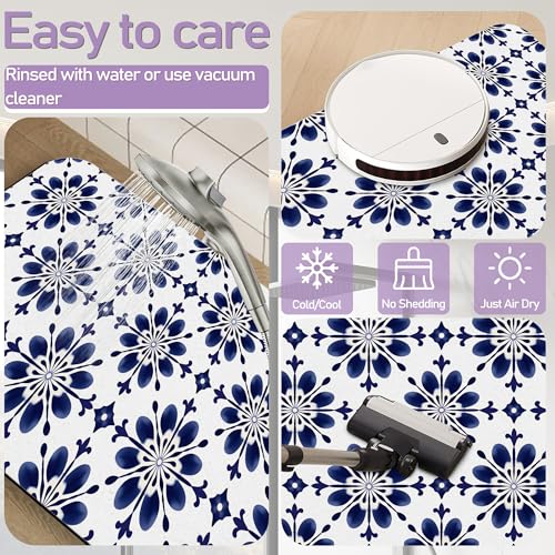 Navy Blue Geometric Bathroom Mat, Non Slip Rubber Backed Fast Dry Bath Rug, Thin Bath Mat for Bathroom Kitchen 17"x30" - color: Navy Blue Geometric