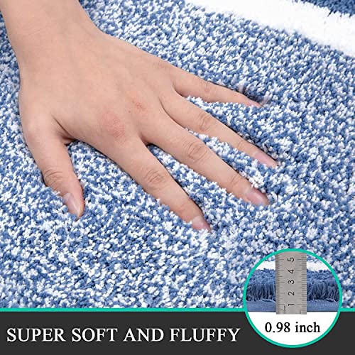Pauwer Bathroom Rugs Sets 2Pc, Non Slip, Absorbent, Machine Washable, Blue, 18x26+18x48 inches - color: Blue, size: 18"x26"+18"x48"
