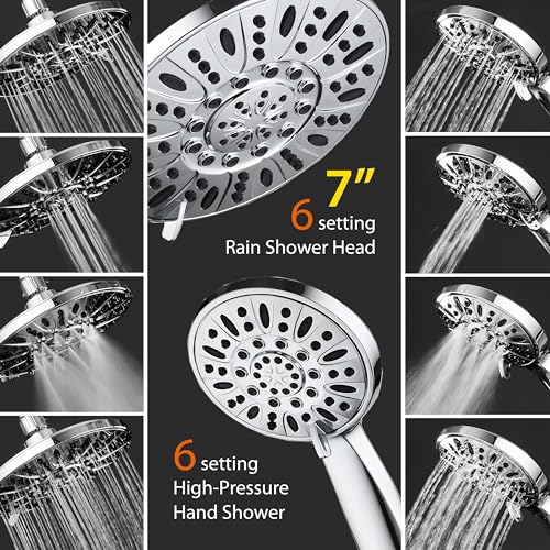 AquaDance 7" Premium High Pressure 3-Way Rainfall Combo for The Best of Both Worlds - Enjoy Luxurious Rain Showerhead and 6-Setting Hand Held Shower Separately or Together - Chrome Finish - 3328 - color: Chrome, style: 2.5 Gallons Per Minute