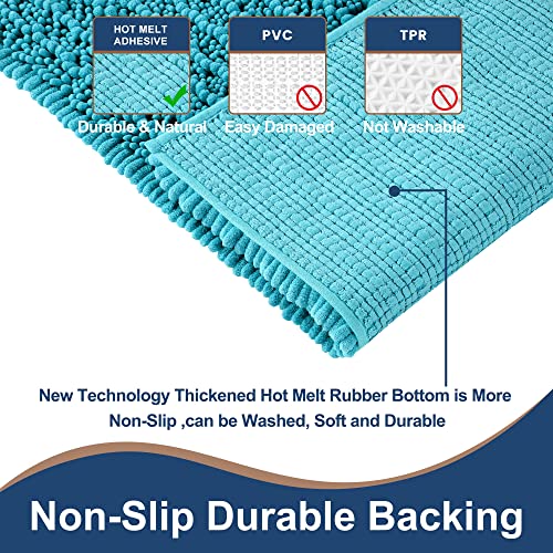 FLOLEOPA Luxury Chenille Peacock Blue Bathroom Rugs Bath Mats Sets, Extra Soft and Absorbent Bathroom Rugs Non Skid Machine Wash Dry Bath Mats（32"x20" Plus 17"x24"） - color: Peacock Blue, size: 32"x20" Plus 17"x24"