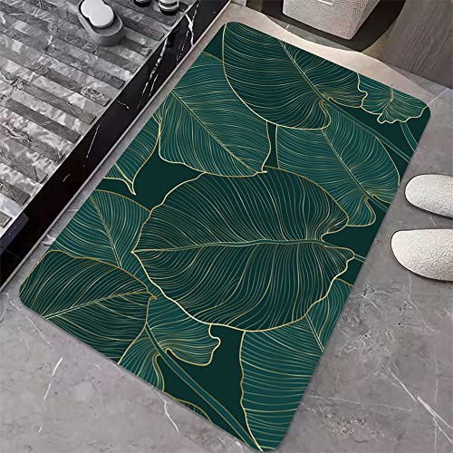 Diatomaceous Earth Bath Mat,The Leaves Non-Slip Volume Super Absorbent Fast Drying for Bathroom Kitchen Door mat,Eco-Friendly Easy to Clean 20×31Inch (50 * 80cm) - color: The Leaves, size: 1'8" x 2'8" (Rectangular)