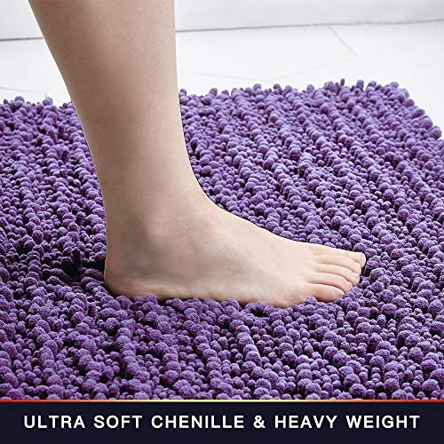 Walensee Bathroom Rug 2 Pieces Set Non Slip Bath Mat (20"x32" Plus 20"x32" Lavender) Water Absorbent Super Soft Shaggy Chenille Machine Washable Dry Extra Thick Perfect Carpet for Shower Floor - color: Lavender, size: 20"x32" plus 20"x32"