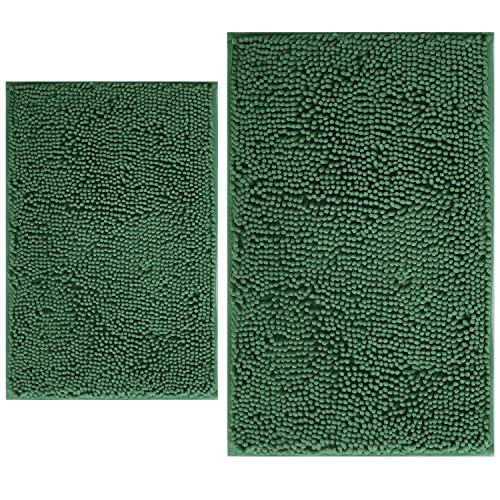BOANKODU Bathroom Rugs Sets 2 Piece, Extra Soft Chenille Bath Mat Absorbent Bathroom Rug, Bathroom Mat with PVC Non-Slip Bottom, Machine Washable Bath Rugs (32x20 Inch + 24x16 Inch, Dark Green) - color: Dark Green, size: 16" x 24" + 20" x 32" (Rectangular