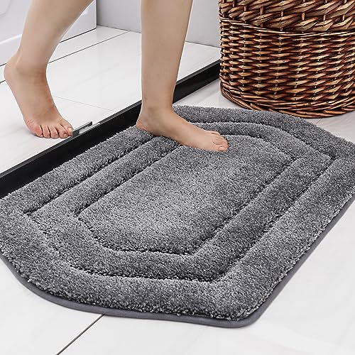 COSY HOMEER Extra Thick Bath Rugs for Bathroom - Anti-Slip Bath Linen Sets Mats Soft Plush Yarn Shaggy 100% Strong Polyeste Living Room Bedroom Water Absorbent(Grey,17x27 - Inches) - color: Grey, size: 1'5" x 2'3" (Oval)