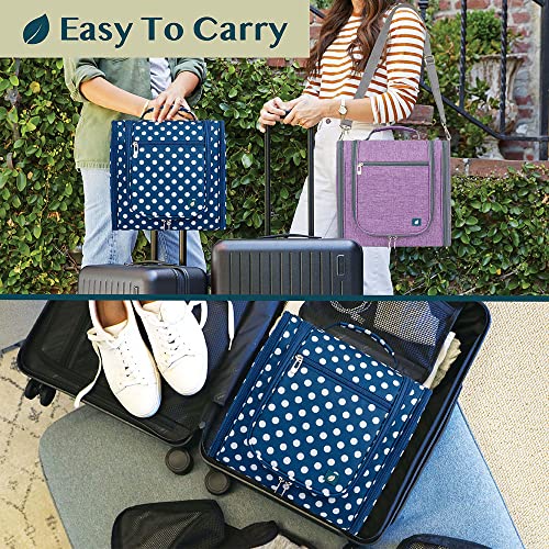 PAVILIA Extra Large Toiletry Bag Travel Bag for Women Men, Hanging Cosmetic Organizer, Water Resistant Makeup Bag for Accessories Toiletries, Travel Essentials Kit (Navy Polka Dot) - color: Navy Polka Dot, size: Extra Large (12x6x12.5)