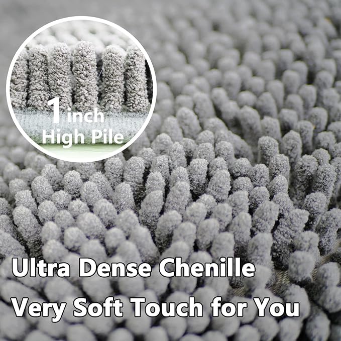 U-Shaped Toilet Rug, Chenille Contour Bathroom Mat, Non-Slip PVC Backing, Machine Washable, 20x20, Light Grey - color: Light Grey, size: 1'8" x 1'8" (20"x 20"U)