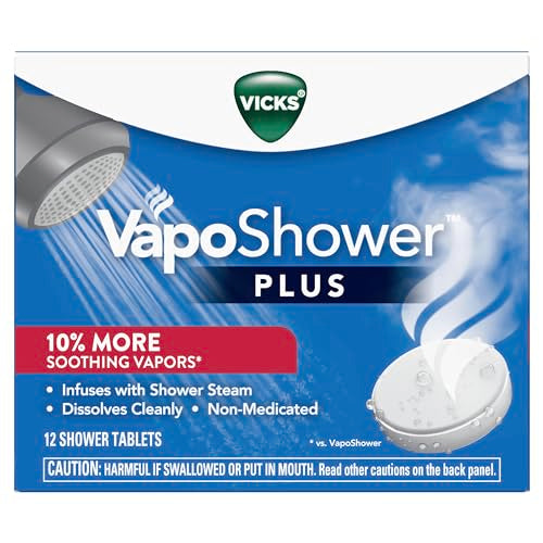 Vicks, VapoShower Plus, Shower Steamers, Eucalyptus Shower Steamer & Menthol Scent, Clean Dissolving Vapor Shower Tablets, Aromatherapy Shower Steamer & Shower Bombs, 12 Count (Pack of 6) - size: 12 Count (Pack of 6), style: VapoShower Plus 12ct