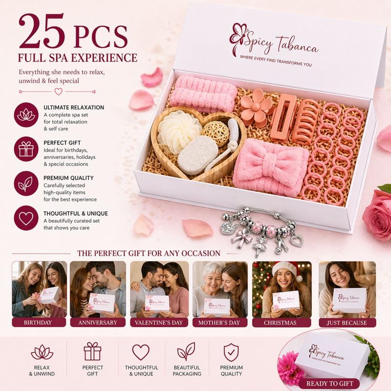 Ultimate 25‑Piece Spa Gift Set for Women – Luxury Self Care Bath Kit with Charm Bracelet, Relaxation Accessories & Premium Magnetic Gift Box – Perfect Birthday, Mother’s Day & Thank‑You Gift - size: Serenity Spa & Sparkle Essentials Box