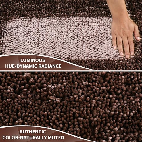 Yimobra Long Bathroom Rugs Runner 70x24 Inch, Extra Thick Soft Absorbent Chenille Bath Mat, Non Slip Machine Washable, Quick Dry Bath Rugs for Bathroom Floor, Tub and Shower, Brown - color: Brown, size: 70" X 24"