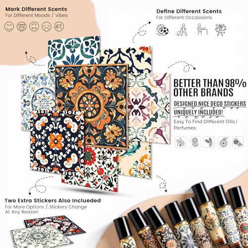 Roller Bottles for Essential Oils 8 Pack Roll On Bottles 10ml Amber Glass | Roller Bottle Thick Empty Glass with Oil Perfume Lip Gloss DIY Kits Boho Stickers, Leak-Proof Refillablefor Travel Gift - color: Amber, size: 8 Pack