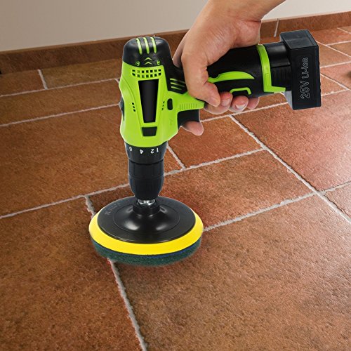 Kichwit 5 Inch Drill Powered Brush Tile Scrubber Scouring Pads, 2 Different Stiffness, 5-Inch Pad Holder with 6 Scrubbing Pads, Cleans Large Flat Areas Perfectly (Drill NOT Included) - size: 5 Inch