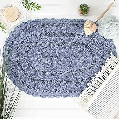 DII Crochet Collection Reversible Bath Mat, Small Oval, 17x24, Stonewash Blue - color: Stonewash Blue, size: 1'5" x 2' (Oval)