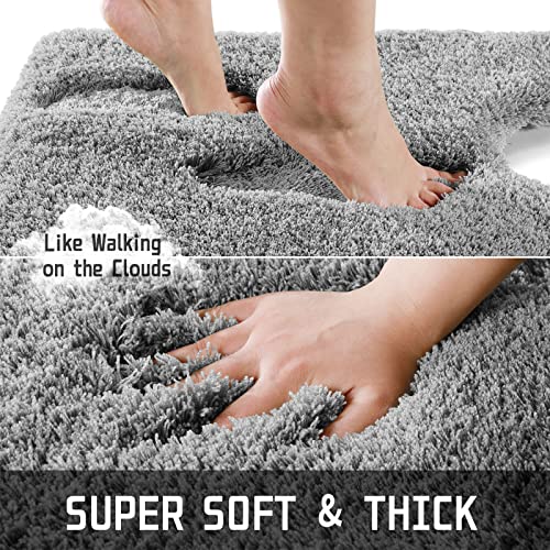 Yimobra U Shaped Toilet Bath Rug, Fluffy Plush, Super Shaggy Soft Non Slip, Water Absorbent Microfiber Bath Mat, Dries Quickly, Machine Washable Thick Bathroom Rugs, 20"x 24", Pure Gray - color: Pure Gray, size: 20" X 24" Contour Rug