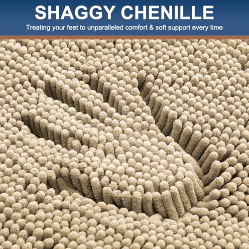 Smiry Bathroom Rugs Sets 2 Piece, Soft Absorbent Chenille Machine Washable Non Slip Shaggy Bath Rug Set for Tub, Shower, and Floor (34x21+30x20, Beige) - color: Beige, size: 34"x21"+30"x20"