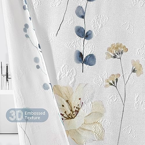 QiyI Watercolor Floral Shower Curtain, 3D Embossed Butterflies Grey Beige Flower Bathroom Curtains, Minimalist White Cloth Bath Curtain, Waterproof Fabric Textured Shower Curtain Set with Hooks, 72x72 - color: Grey, size: 72"W x 72"L (Pack of 1)