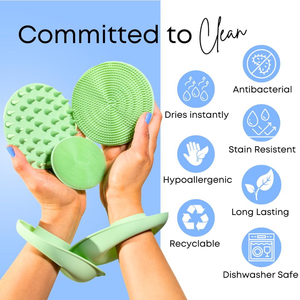 Beauty Gift Set - Silicone Spa Kit for Face & Body (Sage Green) | Includes Water Catching Wristbands, Body Scrubber, Face Buffer, & Scalp Exfoliator, Trendy Self-Care Gift for Teens & Women - color: Sage Green