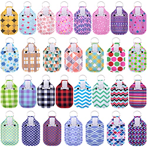 Duufin 60 Pcs Hand Sanitizer Holder Keychain Empty Travel Bottle Set | Including 30 Pcs Vibrant Hand Sanitizer Keychain Holder and 30 Pcs Reusable Flip Cap Empty Travel Bottles for Backpack Purse - color: Assorted Patterns